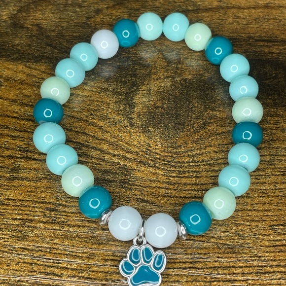 Jewelry - 🐾 Turquoise and White Beaded Bracelet with Paw Charm